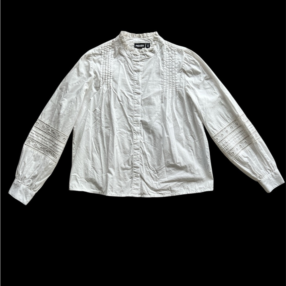 Pieces Pintucked Ruffled Yoke Blouse size XS